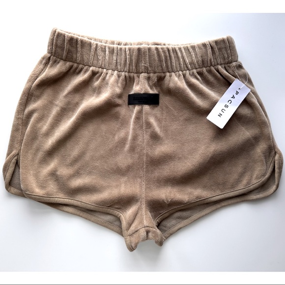 ESSENTIALS Taupe Velour Shorts. NWT - Picture 2 of 7